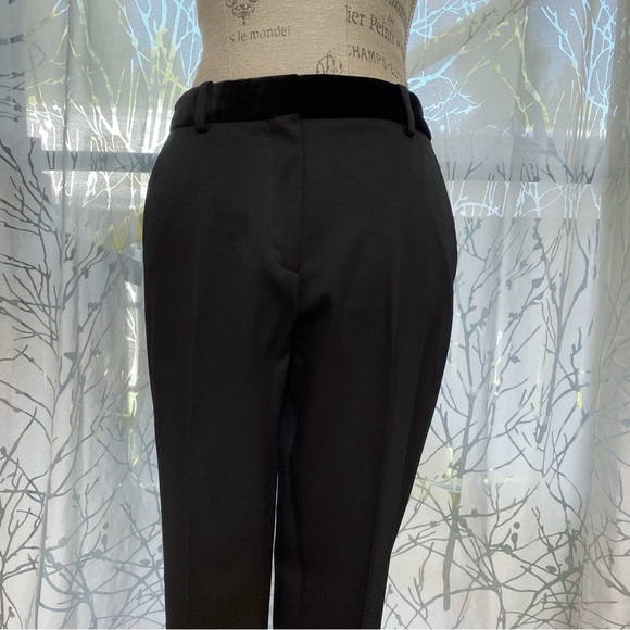 THE KOOPLES BLACK VELVET TRIM WAISTBAND SLIM FIT LIGHTWEIGHT WOOL DRESS PANTS - Picture 2 of 13